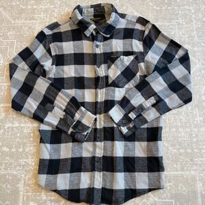 STANLEY Mens Black Gray Buffalo Plaid Flannel Long Sleeve Button Up Shirt Size M